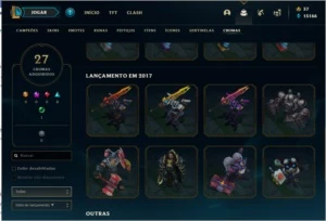 Conta Diamante 4, lvl 375, 133 skins e 27 cromas, - League of Legends LOL