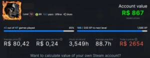Conta STEAM - 13 Anos - 32 Jogos