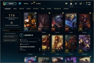 Conta ouro 4 com 23  skins e 64 champs ( 500k de Jarvan ) - League of Legends LOL