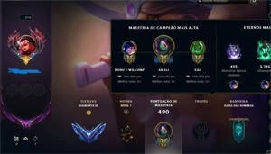 Conta LoL - Diamante 2 Flex - 263 skins Mono Akali - League of Legends