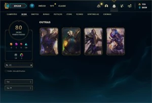 Conta ouro 3 com TODOS os champs e 80 Skins + 700 RP - League of Legends LOL