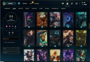 Conta prata 1 com 155 Champs e 94 Skins + 4 Vitoriosas - League of Legends LOL