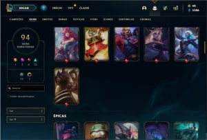 Conta prata 1 com 155 Champs e 94 Skins + 4 Vitoriosas - League of Legends LOL