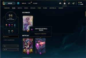 Conta prata 1 com 155 Champs e 94 Skins + 4 Vitoriosas - League of Legends LOL