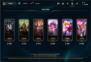 Conta Mestre com 24 Champs e 17 Fragmentos de skins - League of Legends LOL