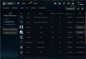 Conta Mestre com 24 Champs e 17 Fragmentos de skins - League of Legends LOL