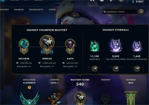 League of Legends conta 1,985,001 Rengar Maestria LOL
