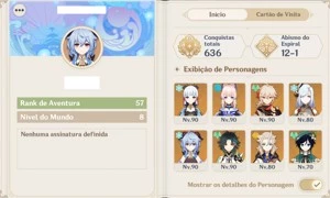 Genshin Impact AR57 com ayaka kazuha ganyu kokomi e outros