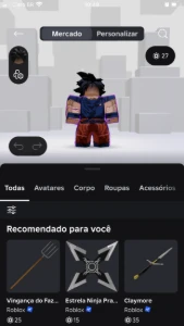 Conta do roblox com a skin do Goku de 500 robux