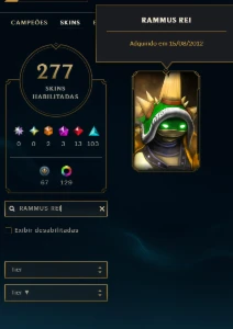 Conta Riot Lol Ex Mestre Solo Duo 277 Skins Todos Campeões - League of Legends