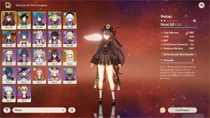 Conta AR39 mapa todo aberto, Hutao, Venti, Qiqi, Mona - Genshin Impact