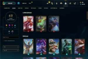 Conta Unranked com 80 Champs e 62 Skins - League of Legends LOL