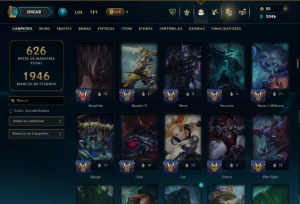 Ouro 4 com TODOS os Champs e 155 Skins ( TOP / JG / SUP ) - League of Legends LOL