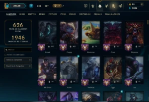 Ouro 4 com TODOS os Champs e 155 Skins ( TOP / JG / SUP ) - League of Legends LOL