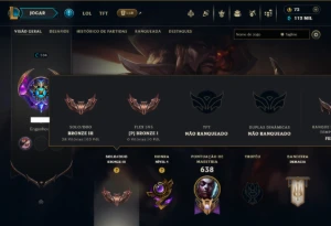 Bronze 3 com TODOS os Champs e 100 Skins ( Nivel 504 ) - League of Legends LOL