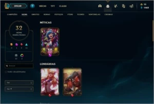 Conta ouro 2 com 32 skins e 58 champs - League of Legends LOL