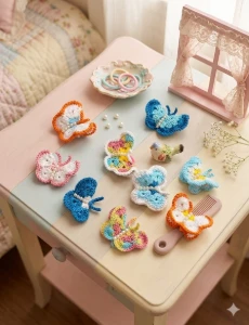 Xuxinha de crochê borboleta - kit 3 unidades-cores variadas - Artesanato e Personalizados