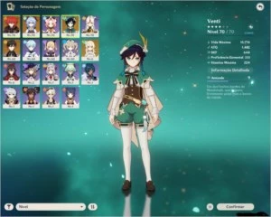 Conta AR 47 Venti, Diluc, Ganyu e Zhongli 5 estrelas - Genshin Impact