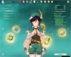 Conta AR 47 Venti, Diluc, Ganyu e Zhongli 5 estrelas - Genshin Impact