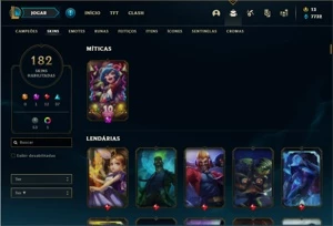 Conta Unranked com 116 Champs e 182 Skins - League of Legends LOL