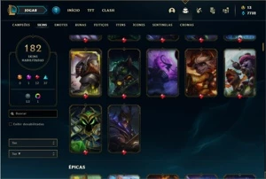Conta Unranked com 116 Champs e 182 Skins - League of Legends LOL