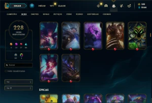Conta Platina 3 com 150 Champs e 228 Skins + 8 Prestigios - League of Legends LOL