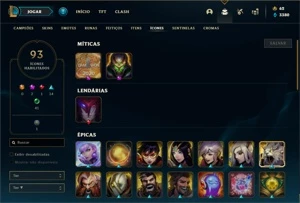 Conta bronze 1 com 77 Champs e 158 Skins + 1 Prestigio - League of Legends LOL