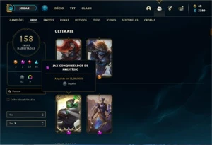 Conta bronze 1 com 77 Champs e 158 Skins + 1 Prestigio - League of Legends LOL