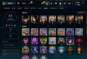 Esmeralda 4 com 50 Champs e 9 Skins + 12 Espolios - League of Legends LOL