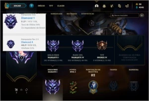 Conta diamante 1 e diamante 4 flex com 4 skins e 32 champs - League of Legends LOL