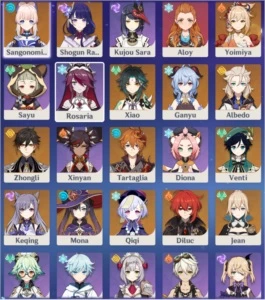 [AR57] 15 personagens e 10 armas 5 estrelas+constelações+gem - Genshin Impact