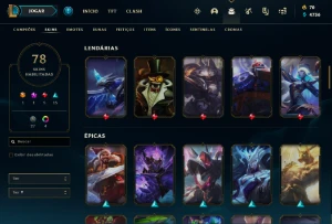 Conta lol, LVL 220, 78 SKINS, 64 EMOTES, 131 Campeões - League of Legends