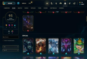 Conta Unranked com 150 Champs e 93 Skins + 7 Vitoriosas - League of Legends LOL