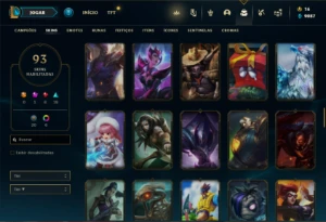 Conta Unranked com 150 Champs e 93 Skins + 7 Vitoriosas - League of Legends LOL