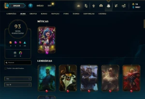 Conta Unranked com 150 Champs e 93 Skins + 7 Vitoriosas - League of Legends LOL
