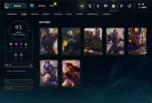 Conta Unranked com 150 Champs e 93 Skins + 7 Vitoriosas - League of Legends LOL