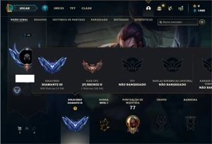 Conta Diamante 3 com 56 Champs e 15 Skins + 1 Fragmento - League of Legends LOL