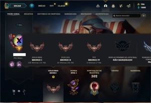 Conta bronze 1 com 125 Champs e 71 Skins + 700 RP - League of Legends LOL