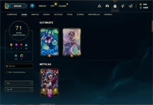Conta bronze 1 com 125 Champs e 71 Skins + 700 RP - League of Legends LOL