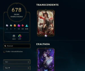 League of Legends 678 skins, 3 skins limitadas 1 Transcedida LOL