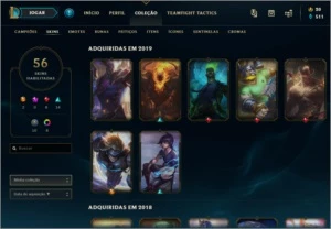 CONTA LOL QUASE  FALTANDO 14 CAMPEÕES GOLD 1 58 SKINS - League of Legends