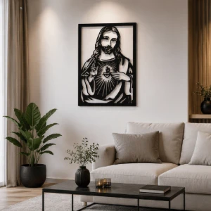 Quadro Sagrado Coração de Jesus em MDF 50 x 35 cm - Artesanato e Personalizados
