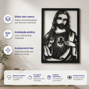 Quadro Sagrado Coração de Jesus em MDF 50 x 35 cm - Artesanato e Personalizados