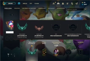 Conta Platina 4 com 55 Champs e 21 Skins + 4 Fragmentos - League of Legends LOL