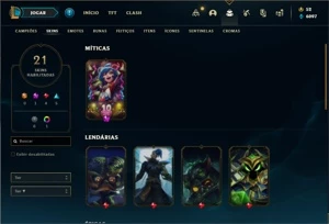 Conta Platina 4 com 55 Champs e 21 Skins + 4 Fragmentos - League of Legends LOL