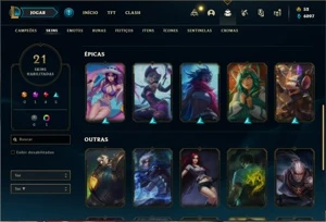 Conta Platina 4 com 55 Champs e 21 Skins + 4 Fragmentos - League of Legends LOL