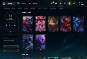 Conta bronze 4 com 105 Champs e 81 Skins + 3 Espolios - League of Legends LOL