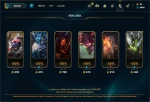 Conta bronze 4 com 105 Champs e 81 Skins + 3 Espolios - League of Legends LOL