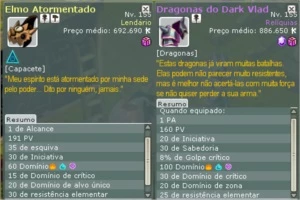 Itens Elmo Atormentador + Dragonas do Dark Vlad nível 155 - Wakfu