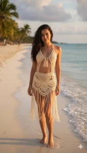 Saída praia em crochê - Artesanato e Personalizados